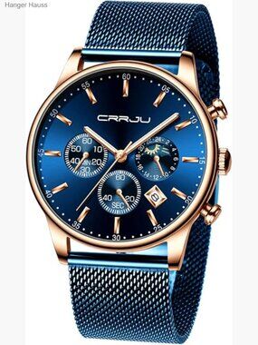 Men's Chronograph Watch Auto Date Water Resistant Mesh Strap Quartz